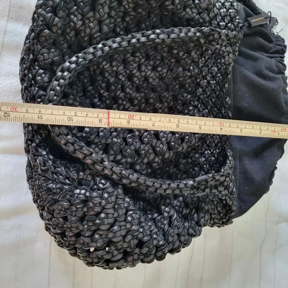 NWT $297 Martina Caponi Braided 2Way Hand Bag/Leather W Linen Black NEW … - Picture 9 of 13